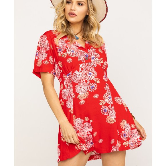 Free People Dresses & Skirts - FREE PEOPLE Blue Hawaii Red Floral Mini Dress